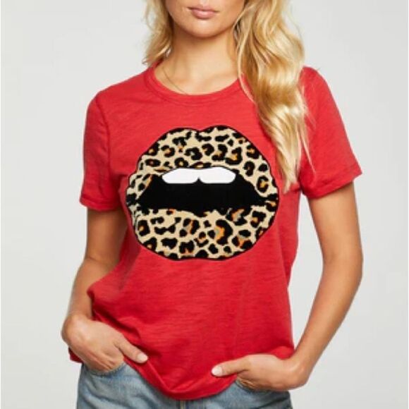 Chaser Leopard Lips T-Shirt in Red size Small - Picture 1 of 6
